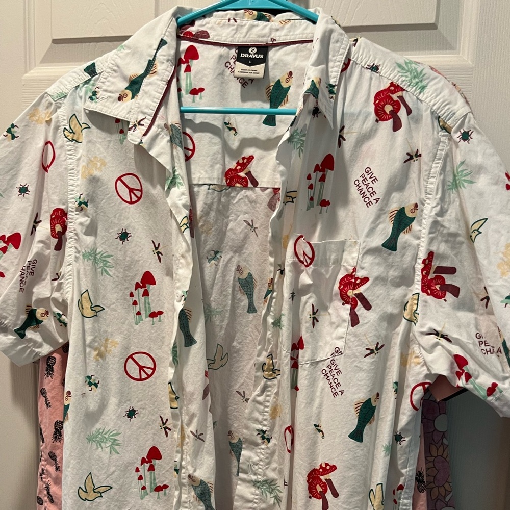 White aloha shirt with peace pattern